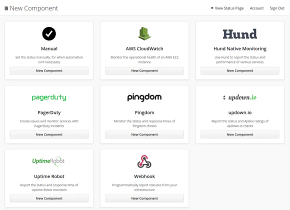 Screenshot of service dashboard listing monitoring provider options